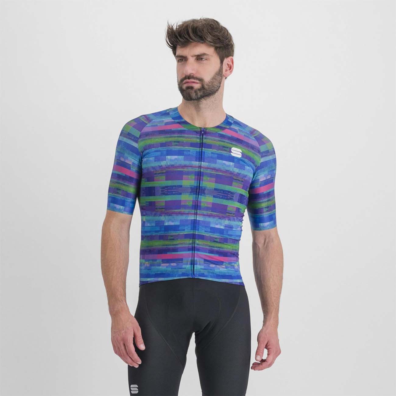 SPORTFUL Cyklistický dres s krátkým rukávem - GLITCH BOMBER - vícebarevná/modrá 3XL