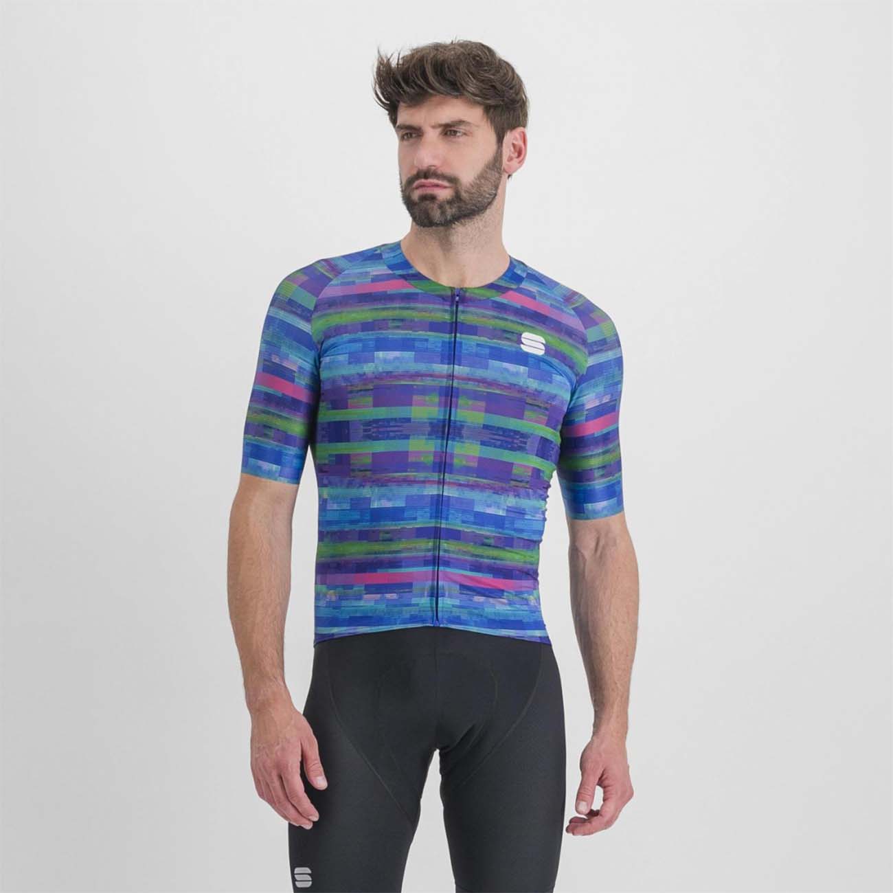 Levně SPORTFUL Cyklistický dres s krátkým rukávem - GLITCH BOMBER - vícebarevná/modrá