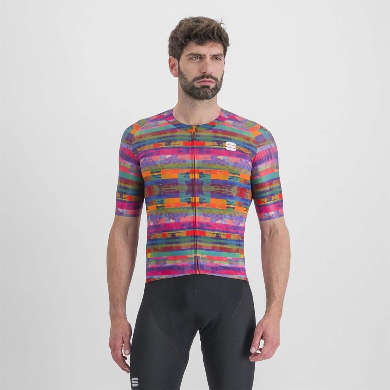 SPORTFUL Cyklistický dres s krátkým rukávem - GLITCH BOMBER - růžová/vícebarevná L