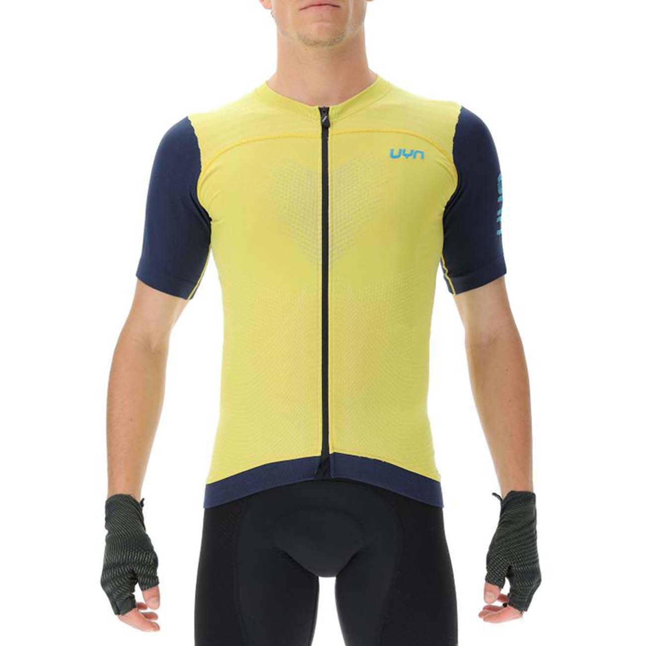 UYN Cyklistický dres s krátkým rukávem - BIKING GARDA - žlutá/modrá 2XL
